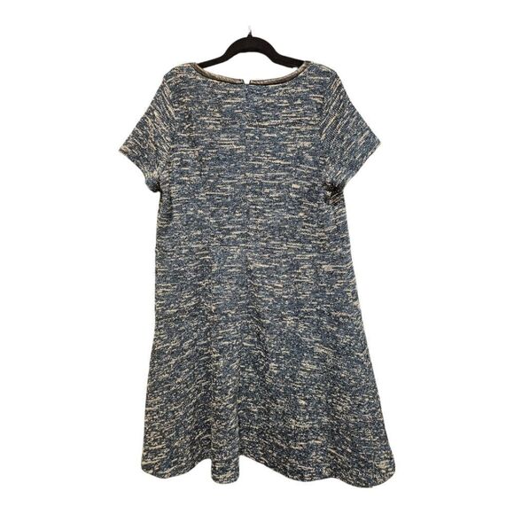 TALBOTS Tweed‎ Knit Fit and Flare Faux Leather Trim Dress - Size 16 Petite - Picture 2 of 10